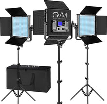 Load image into Gallery viewer, 3 light Studio Video Lighting Kit, Led Video Lights, tripods, case
