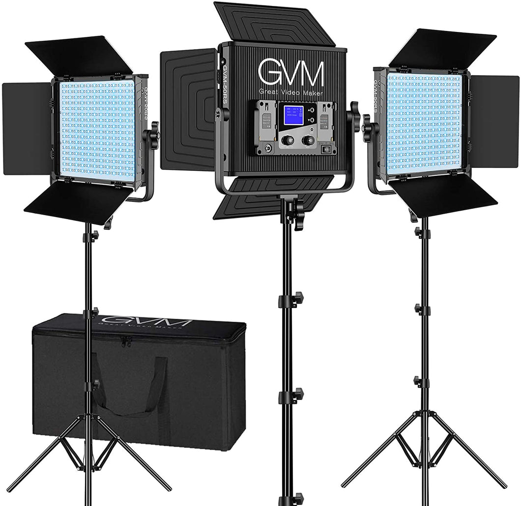 3 light Studio Video Lighting Kit, Led Video Lights, tripods, case